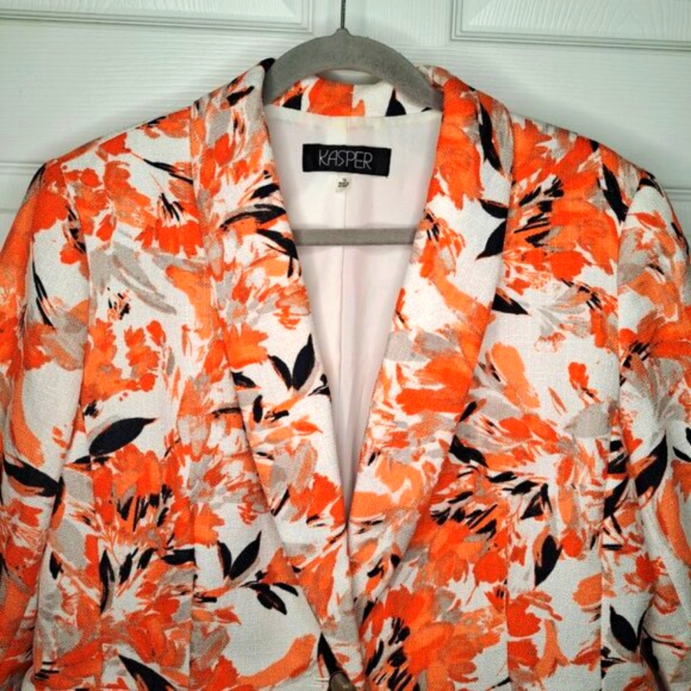 Kasper Multicolored Leaf Patterned Single Button … - image 3